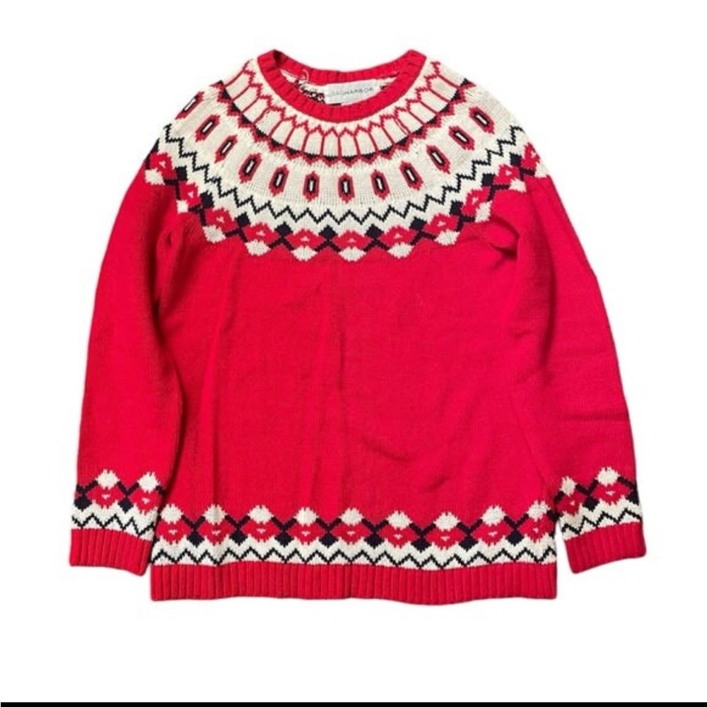 Vintage Sag Harbour Fair Isle Red Knit Long Sleeve Crewneck Sweater